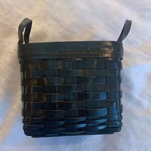Henn Workshops Basket Green Crackled Leather Handles Hand Crafted